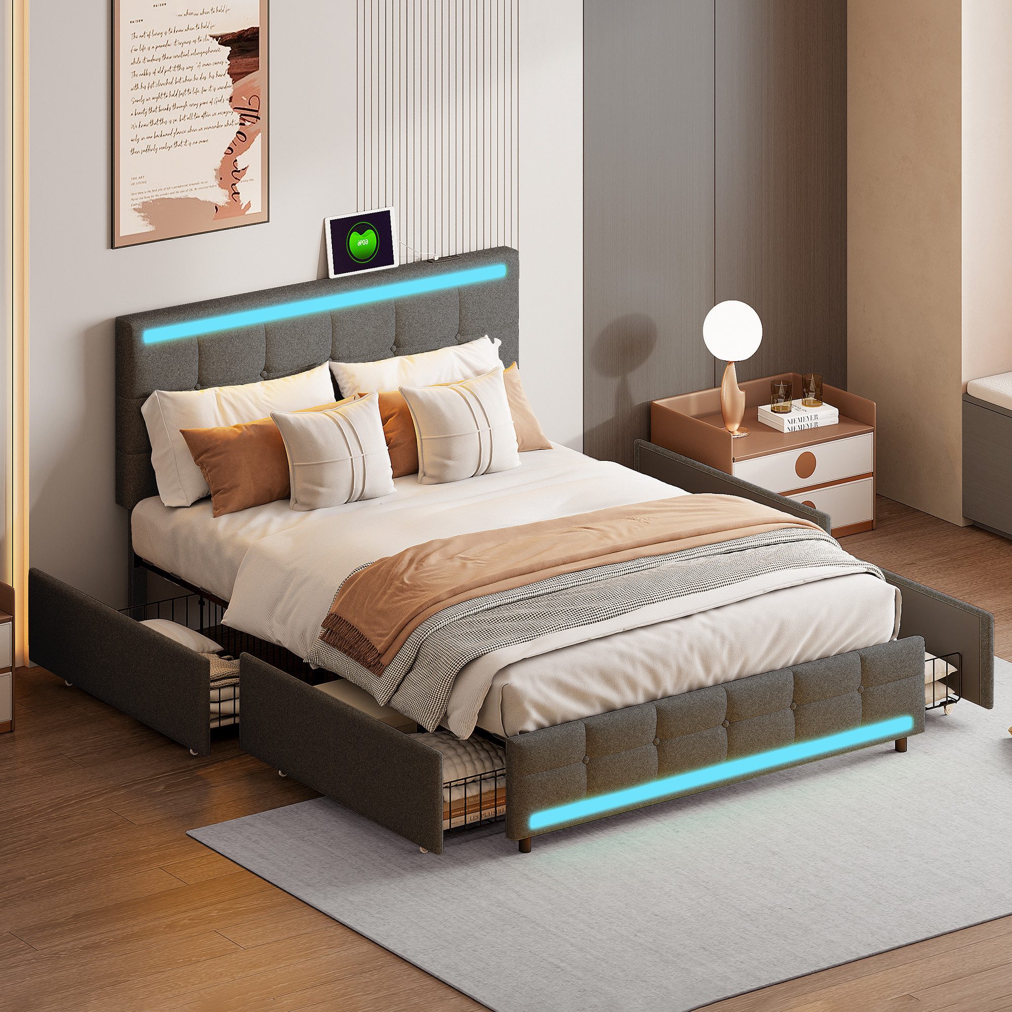 Polsterbett Doppelbett Stauraumbett Funktionbett- grau 2